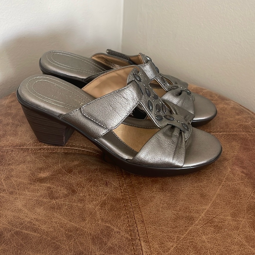 Naturalizer Metallic Gray Open-Toe Heeled Sandals